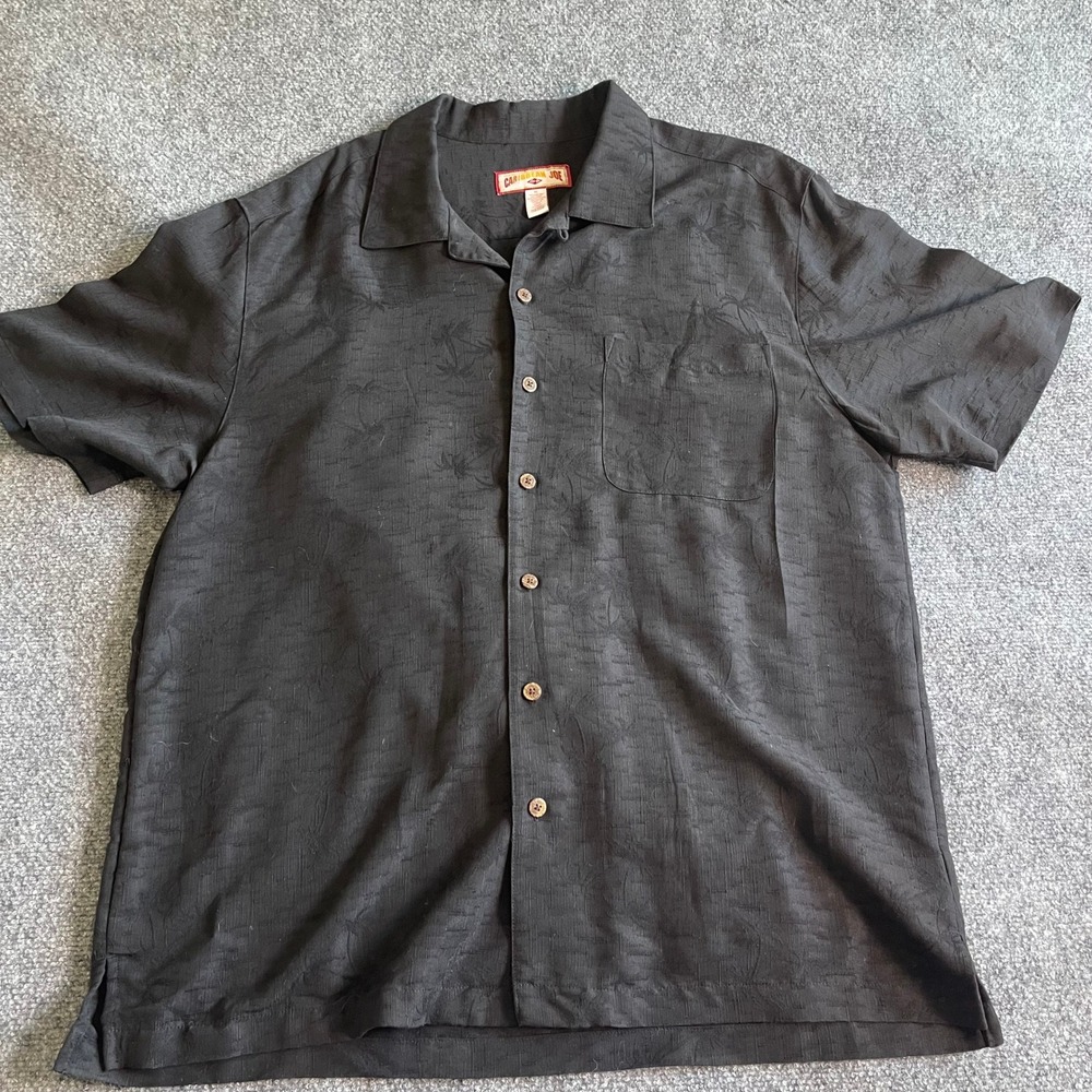 Caribbean Joe Mens XL Black Tonal Palm Tree Jacquard Short Sleeve Camp‎ Shirt